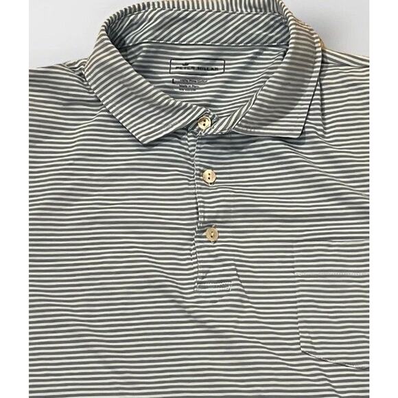 Peter Millar Golf Polo Shirt Men’s Blue Striped Isleworth 100% PIMA Cotton EUC - Picture 1 of 6